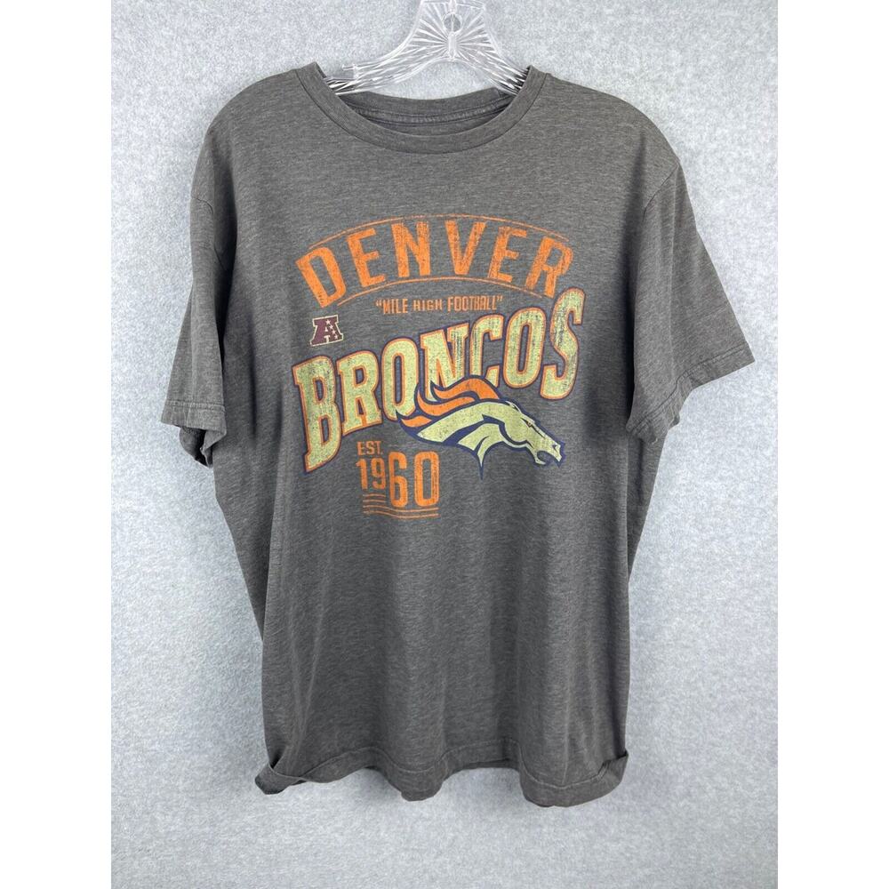 NFL Denver Broncos T Shirt Men's‎ L Gray Mile High Football Retro AFC Logo